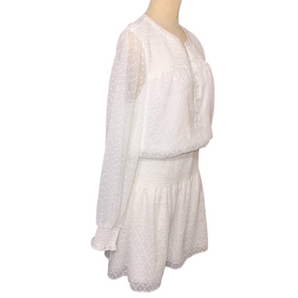 White House Black Market Smocked Blouson Dress Ivory M Sheer Romantic Feminine - Picture 3 of 16